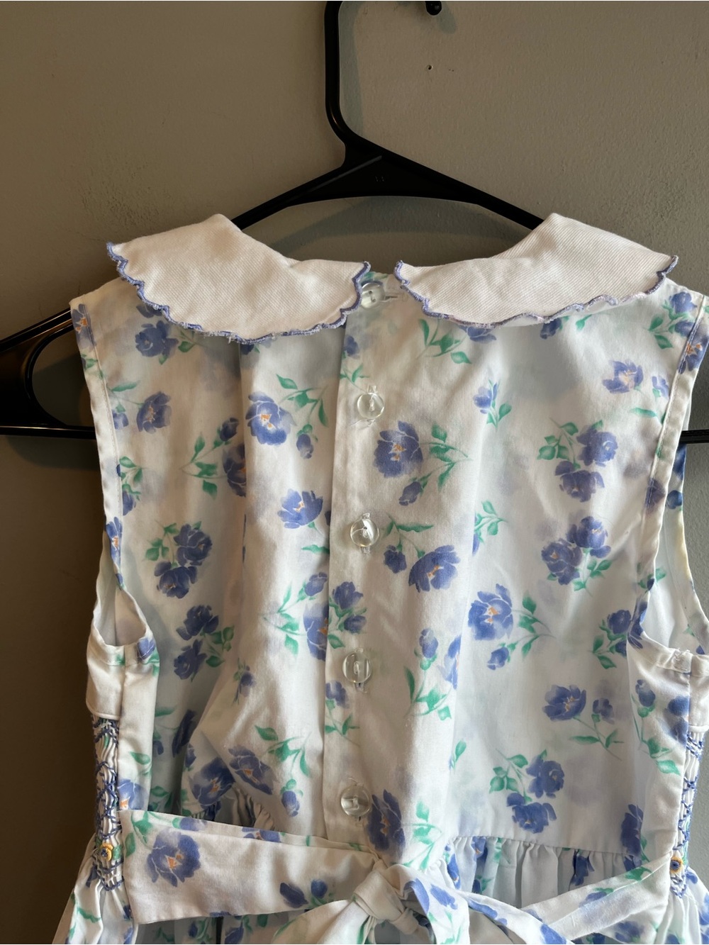 Rare Editions White Dress with Blue Floral Print and Smocked Waist - Picture 5 of 9